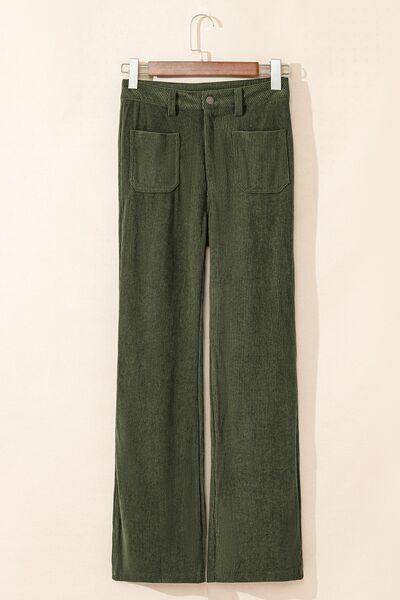 High Waist Square Pockets Corduroy Pants for Women - Selvanelle