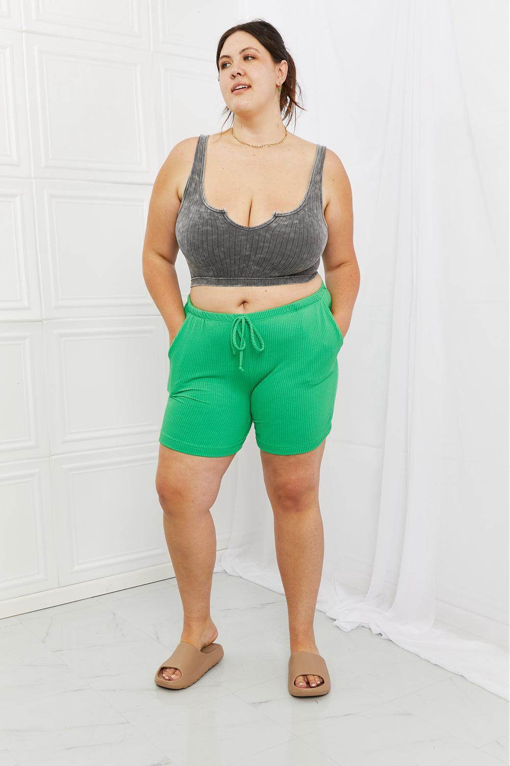 Blumin Apparel Too Good Full Size Ribbed Shorts in Green - Selvanelle