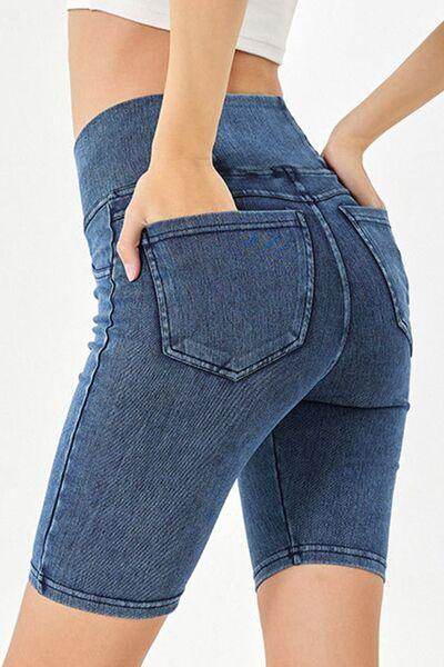 Basic Bae Asymmetrical Waist Denim Shorts With Pockets - Selvanelle