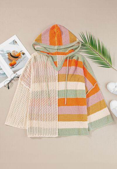 Openwork Color Block Hooded Sweater for Stylish Comfort - Selvanelle