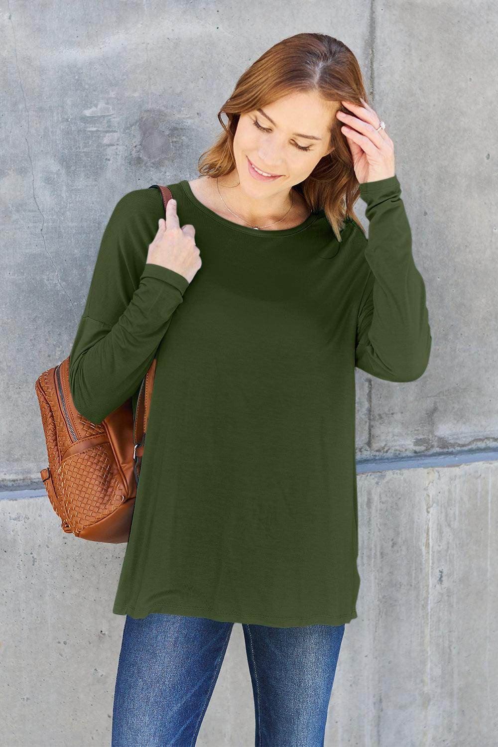 Basic Bae Full Size Round Neck Dropped Shoulder T-Shirt - Selvanelle