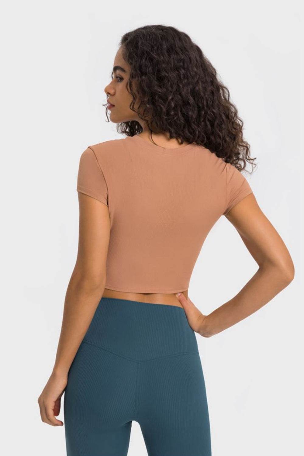 Millennia Round Neck Short Sleeve Cropped Sports T-Shirt - Selvanelle