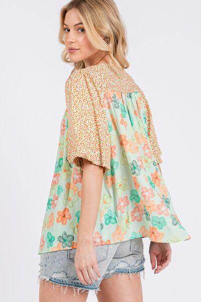 SAGE+FIG Button Down Bubble Sleeves Shirt for Women - Selvanelle