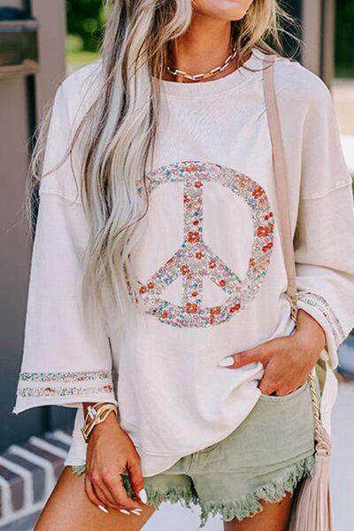 Peace Patch Round Neck Long Sleeve Top for Women Fashion - Selvanelle