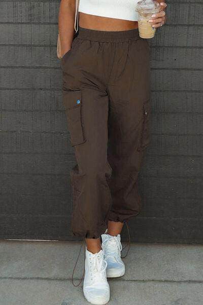 Drawstring Elastic Waist Pants with Pockets for Women - Selvanelle
