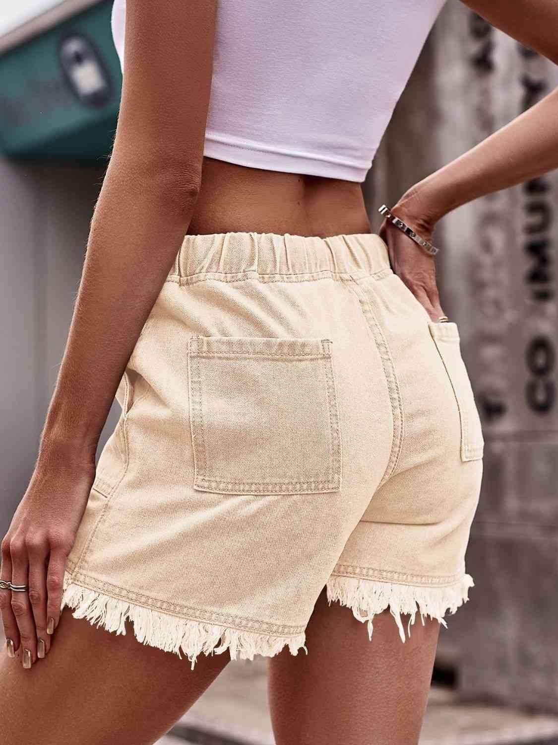 Drawstring Raw Hem Denim Shorts for Casual Chic Style - Selvanelle