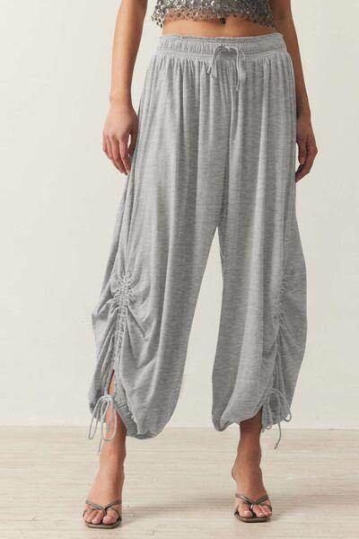 Drawstring Ruched Pants for Women in Sheer Opaque Style - Selvanelle