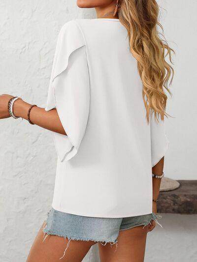 Mandy Ruffled Asymmetrical Neck Half Sleeve Blouse for Women - Selvanelle