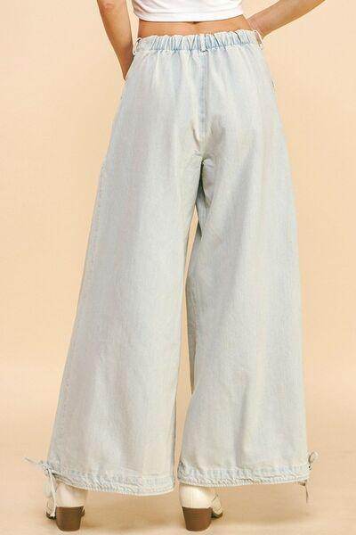 Davi & Dani Drawstring Hem Wide Leg Mid Rise Jeans Women - Selvanelle