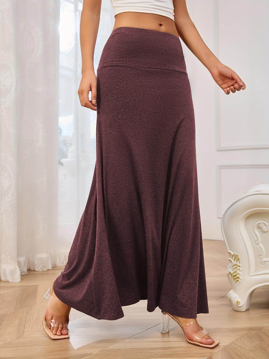 Solid Elastic Waist Maxi Skirt for Comfortable Everyday Wear - Selvanelle