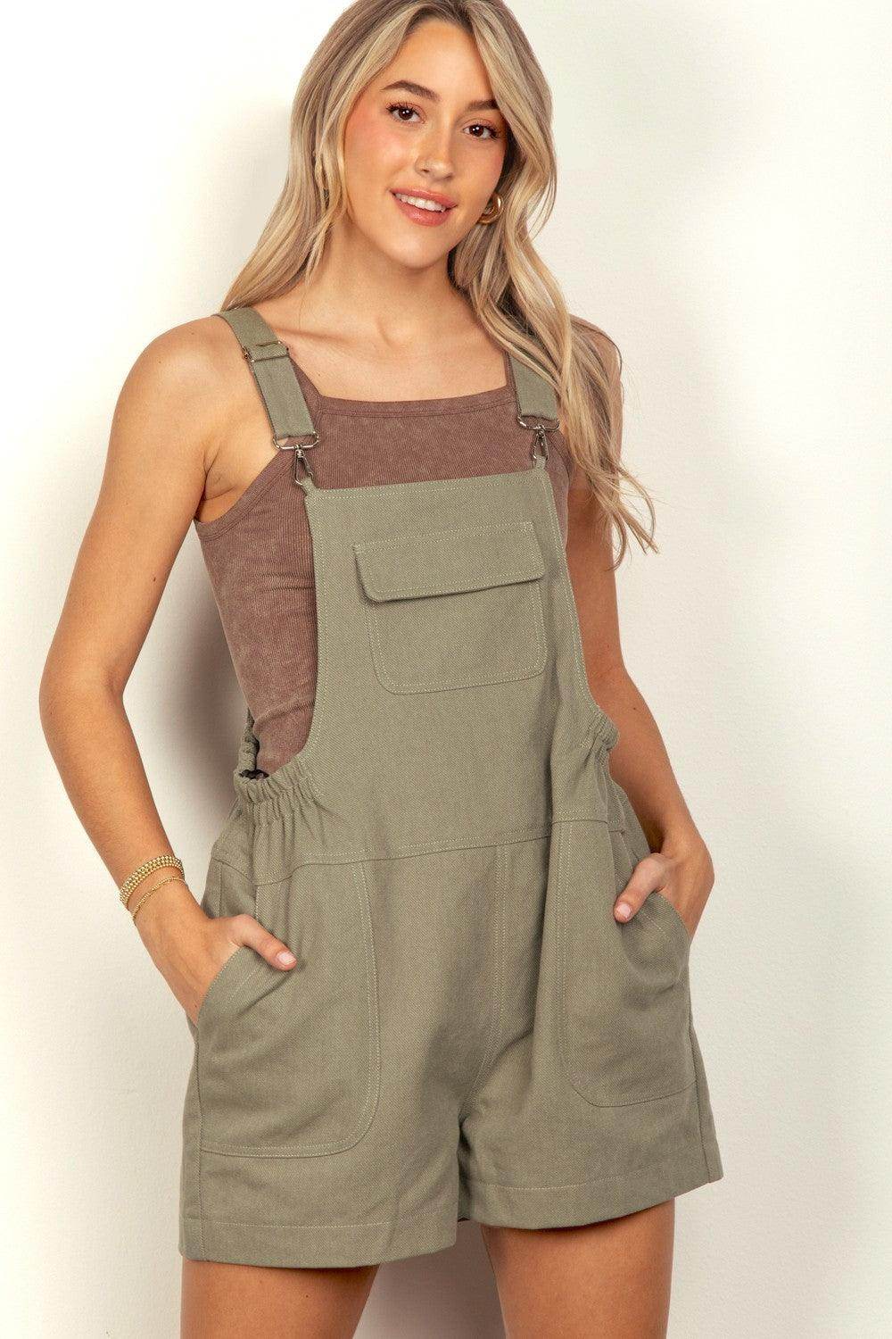 Very J Adjustable Suspender Overalls with Pockets for Women - Selvanelle