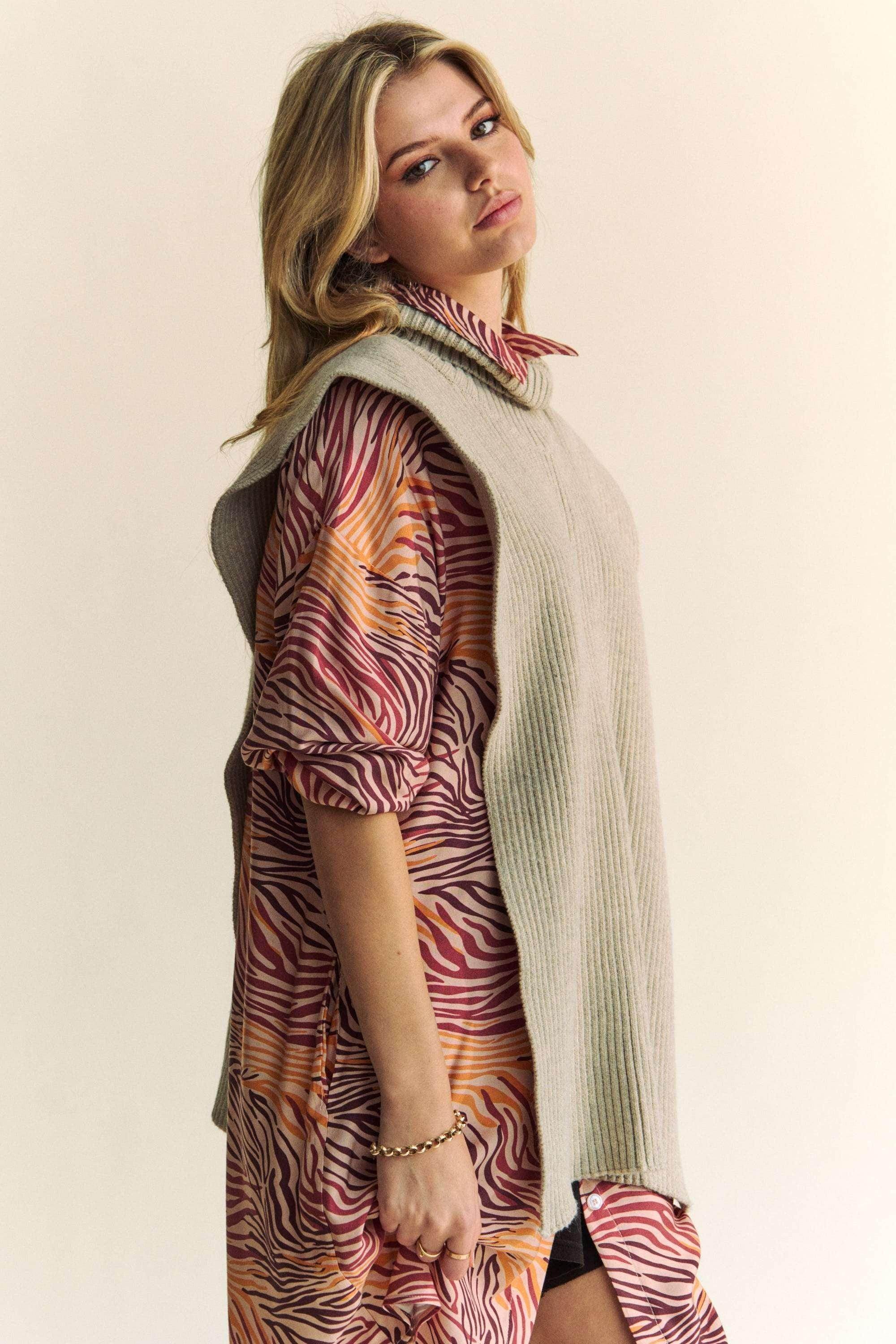 Davi & Dani Side Split Turtleneck Sleeveless Knit Top - Selvanelle