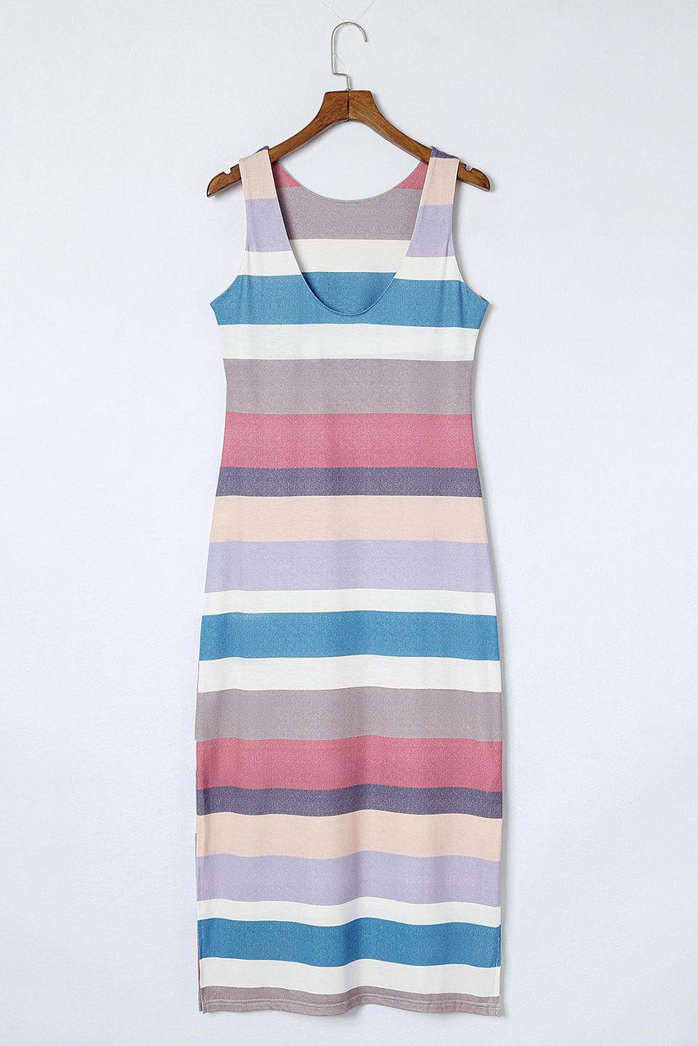 Striped Slit Sleeveless Maxi Dress for Casual Summer Style - Selvanelle