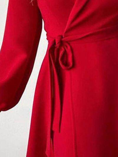 Surplice Tie-Waist Balloon Sleeve Dress for Women - Selvanelle