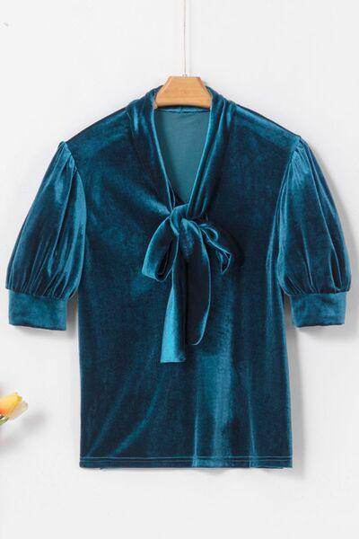 Tie Neck Half Sleeve Blouse for Women in Sheer Fabric - Selvanelle