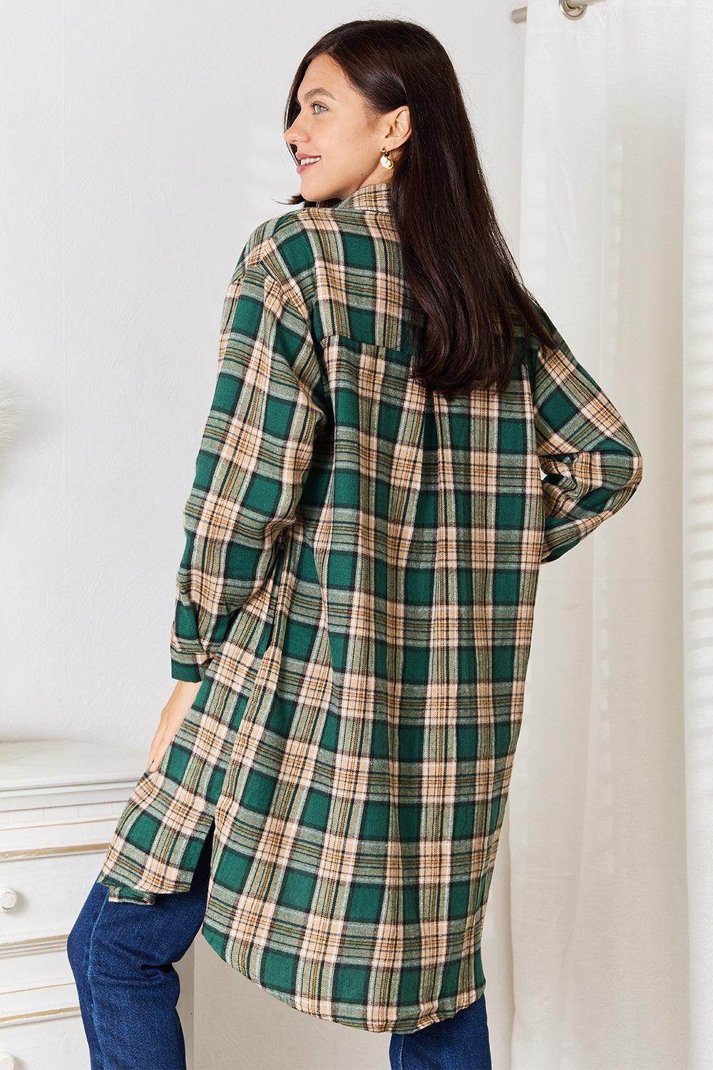 Mandy Plaid Collared Neck Long Sleeve Shirt for Women - Selvanelle