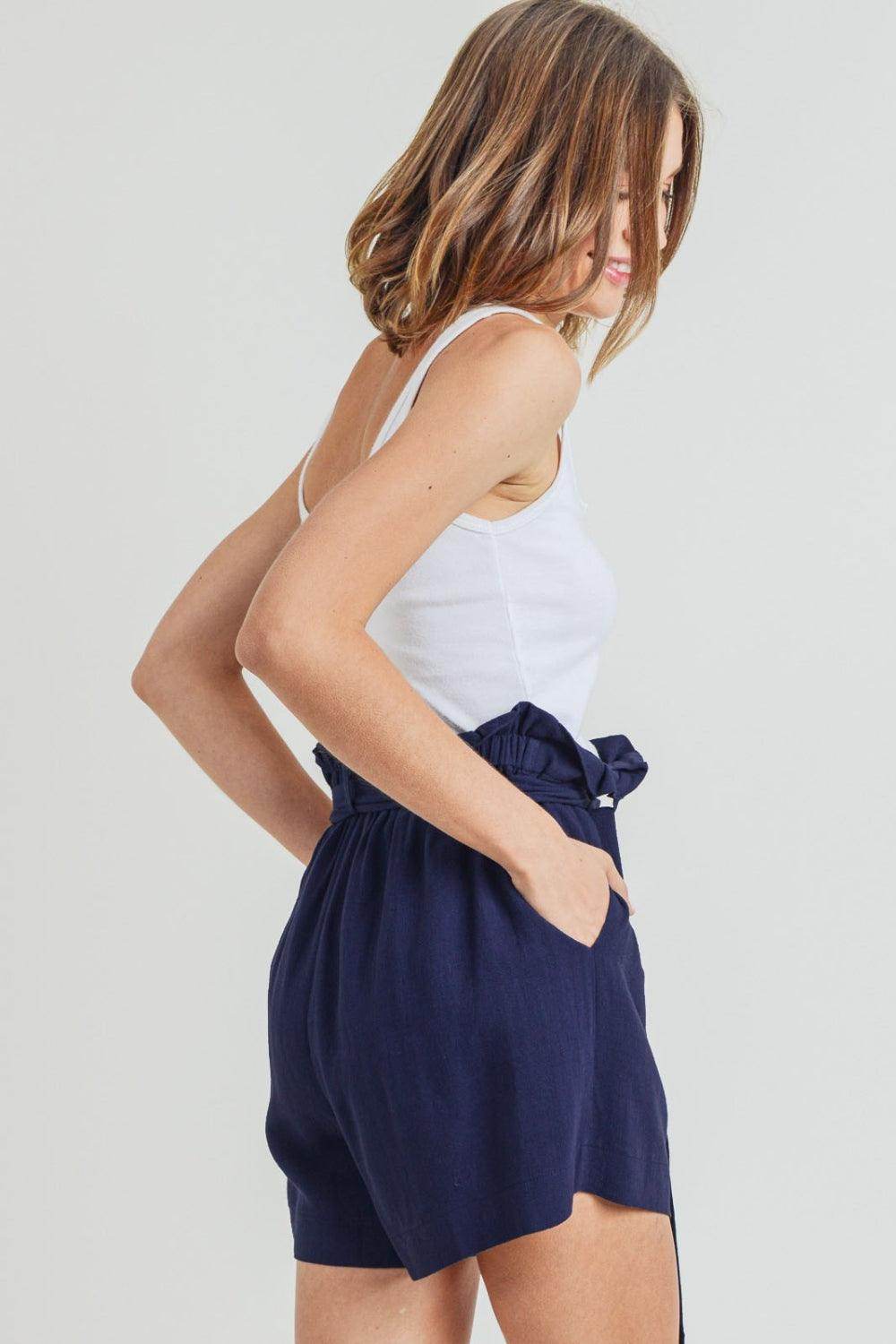 Cotton Bleu by Nu Label Buckle Belt Cotton Linen Shorts - Selvanelle