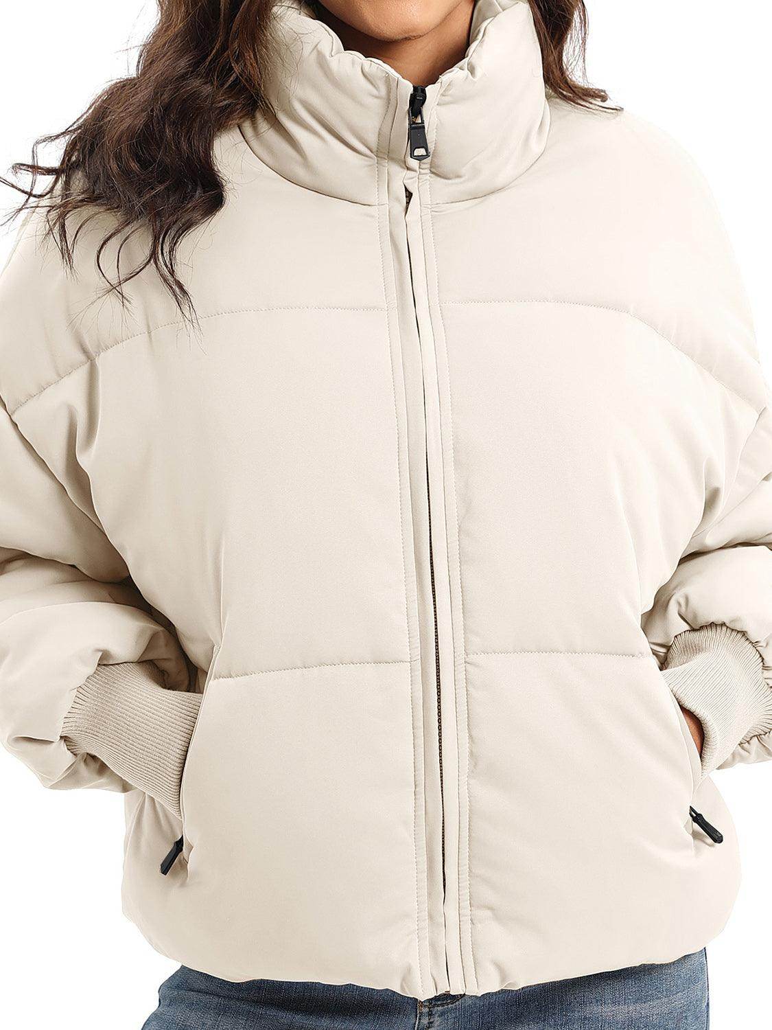 Zip Up Turtleneck Long Sleeve Winter Coat for Women - Selvanelle