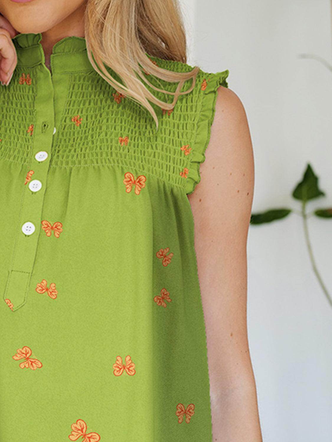 FAM-FAM Frill Printed Mock Neck Top for Stylish Outfits - Selvanelle