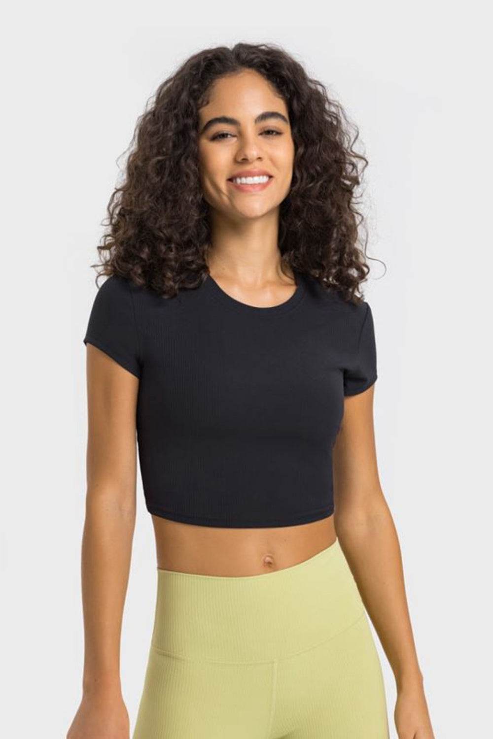 Millennia Round Neck Short Sleeve Cropped Sports T-Shirt - Selvanelle