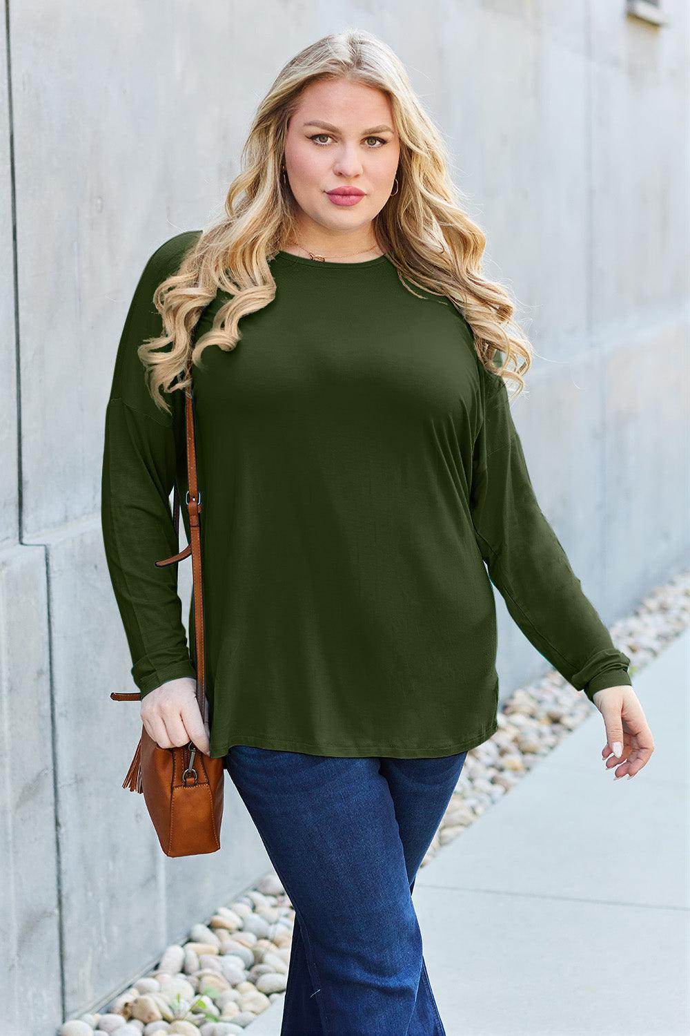 Basic Bae Full Size Round Neck Dropped Shoulder T-Shirt - Selvanelle