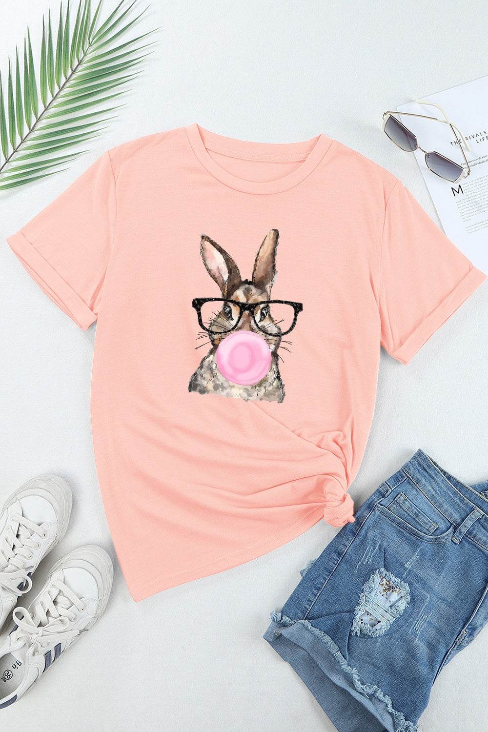 Rabbit Round Neck Short Sleeve T-Shirt - Selvanelle