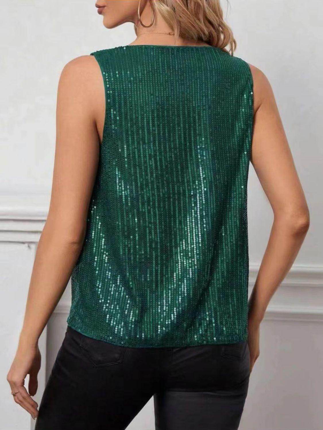 Sequin Cowl Neck Tank Top for Stylish Evening Wear - Selvanelle