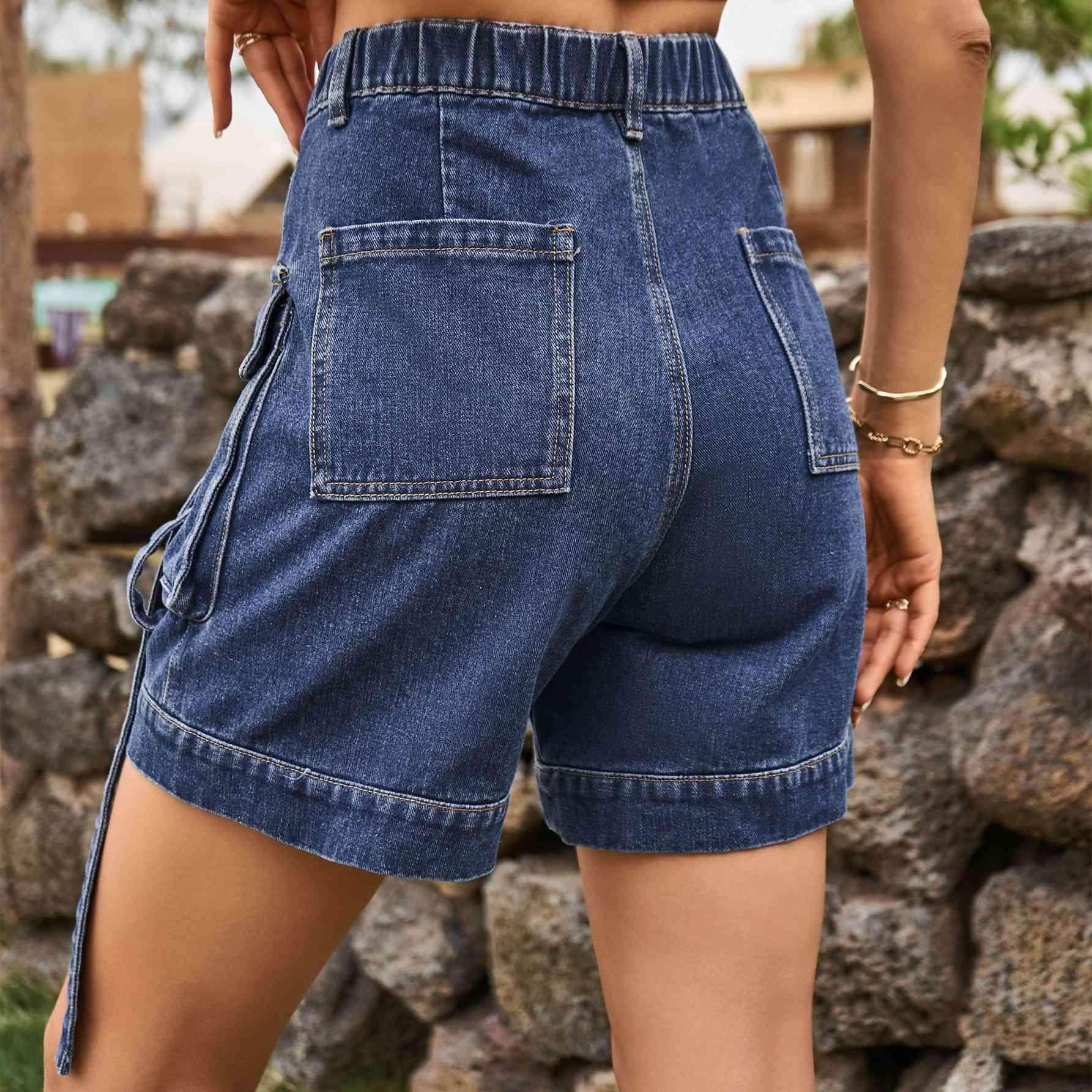 High Waist Denim Cargo Shorts for Casual Style and Comfort - Selvanelle