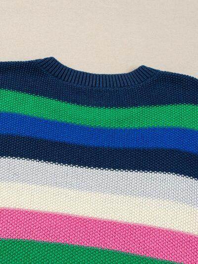 Contrast Striped Round Neck Long Sleeve Sweater for Women - Selvanelle