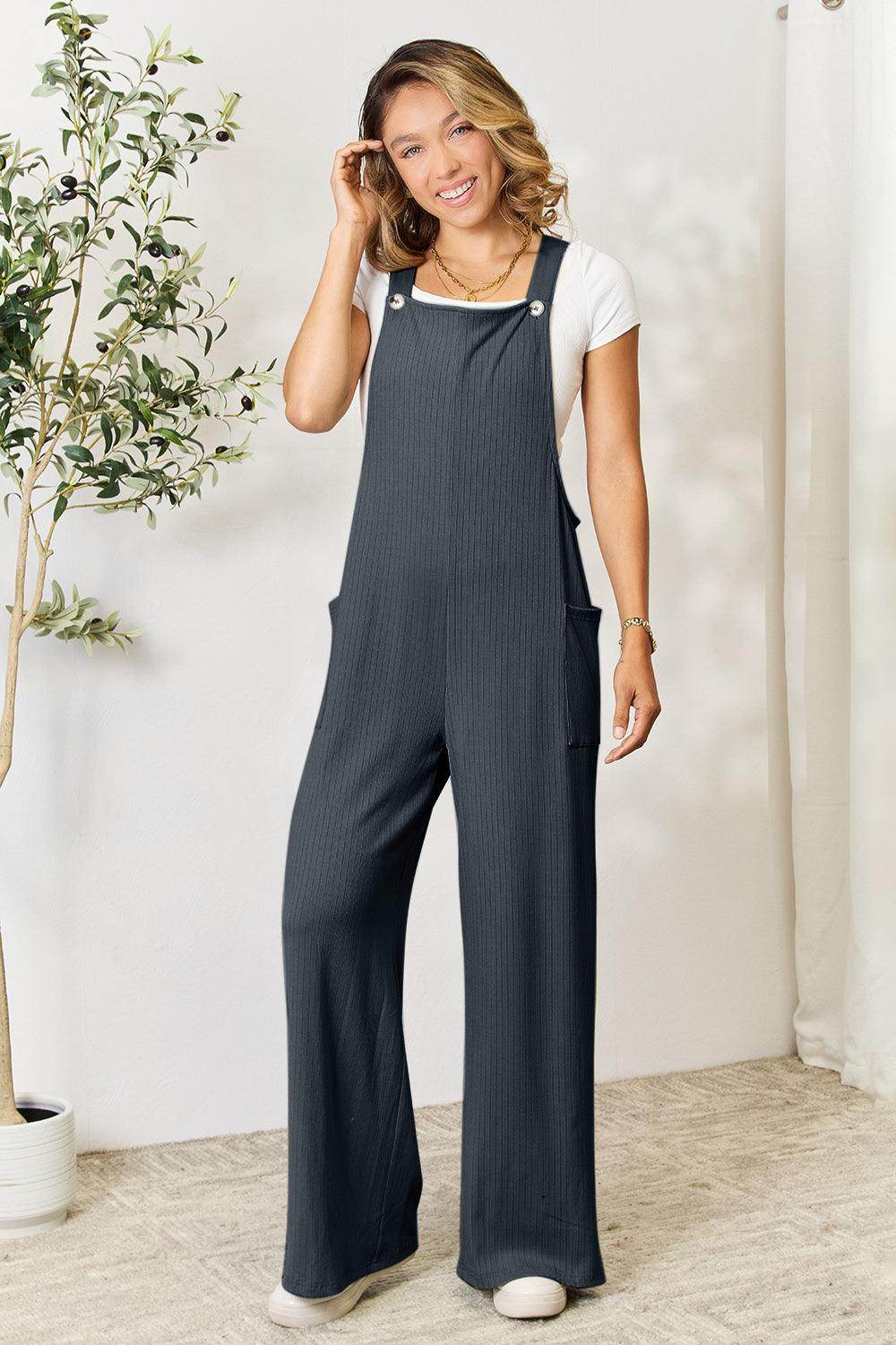 Double Take Full Size Wide Strap Overall with Pockets For Women - Selvanelle