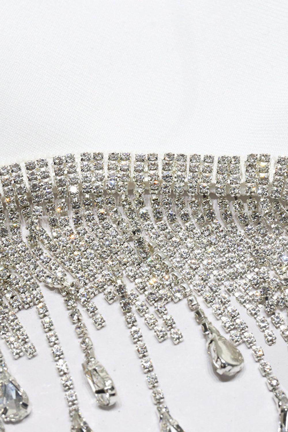 Rhinestone Tassel Hem Bodycon Dress for Stylish Nights - Selvanelle