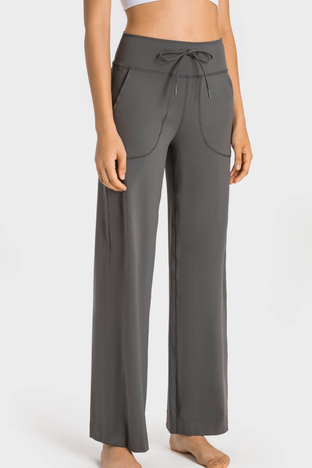 Millennia Drawstring Waist Wide Leg Sports Pants with Pockets - Selvanelle