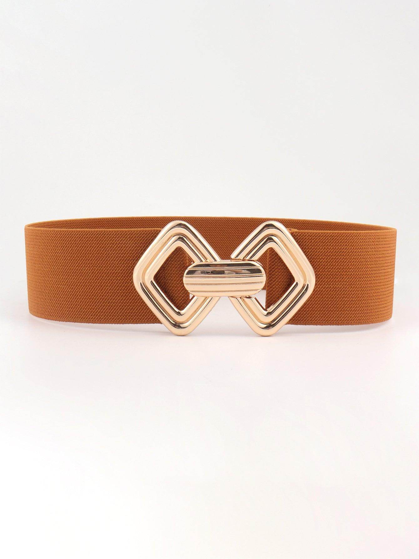 Geometric Buckle Elastic Wide Belt for Stylish Comfort - Selvanelle