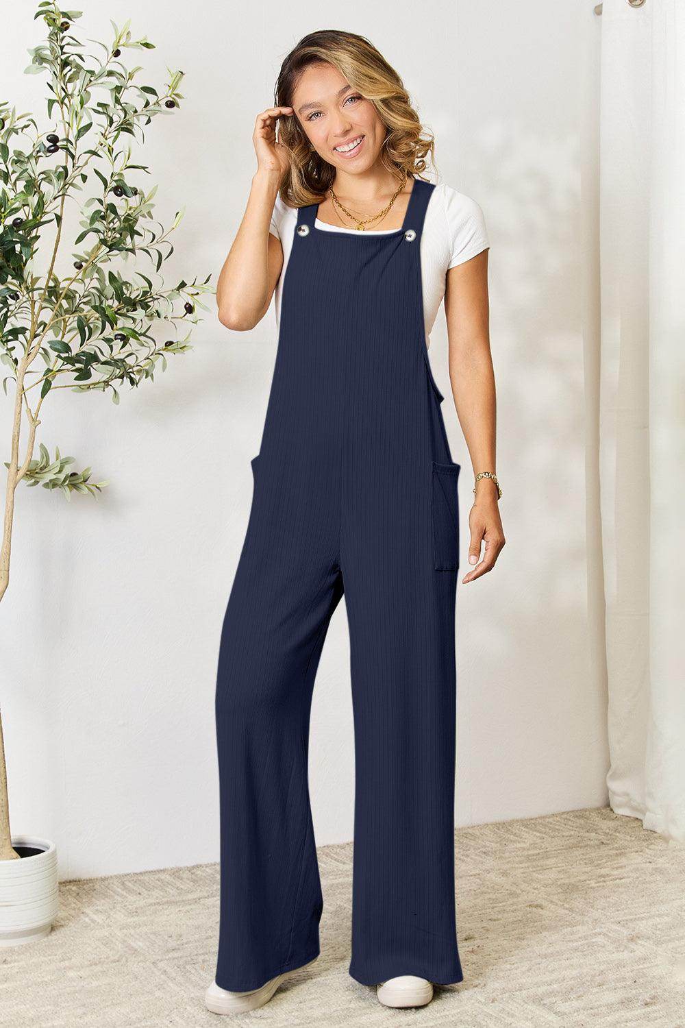 Double Take Full Size Wide Strap Overall with Pockets For Women - Selvanelle
