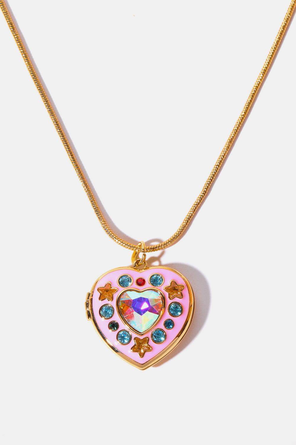 Rhinestone Decor Heart Box Pendant Necklace for Women - Selvanelle