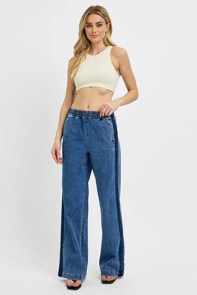 RISEN Full Size Elastic Waist Wide Leg Jeans Plus Size Women - Selvanelle