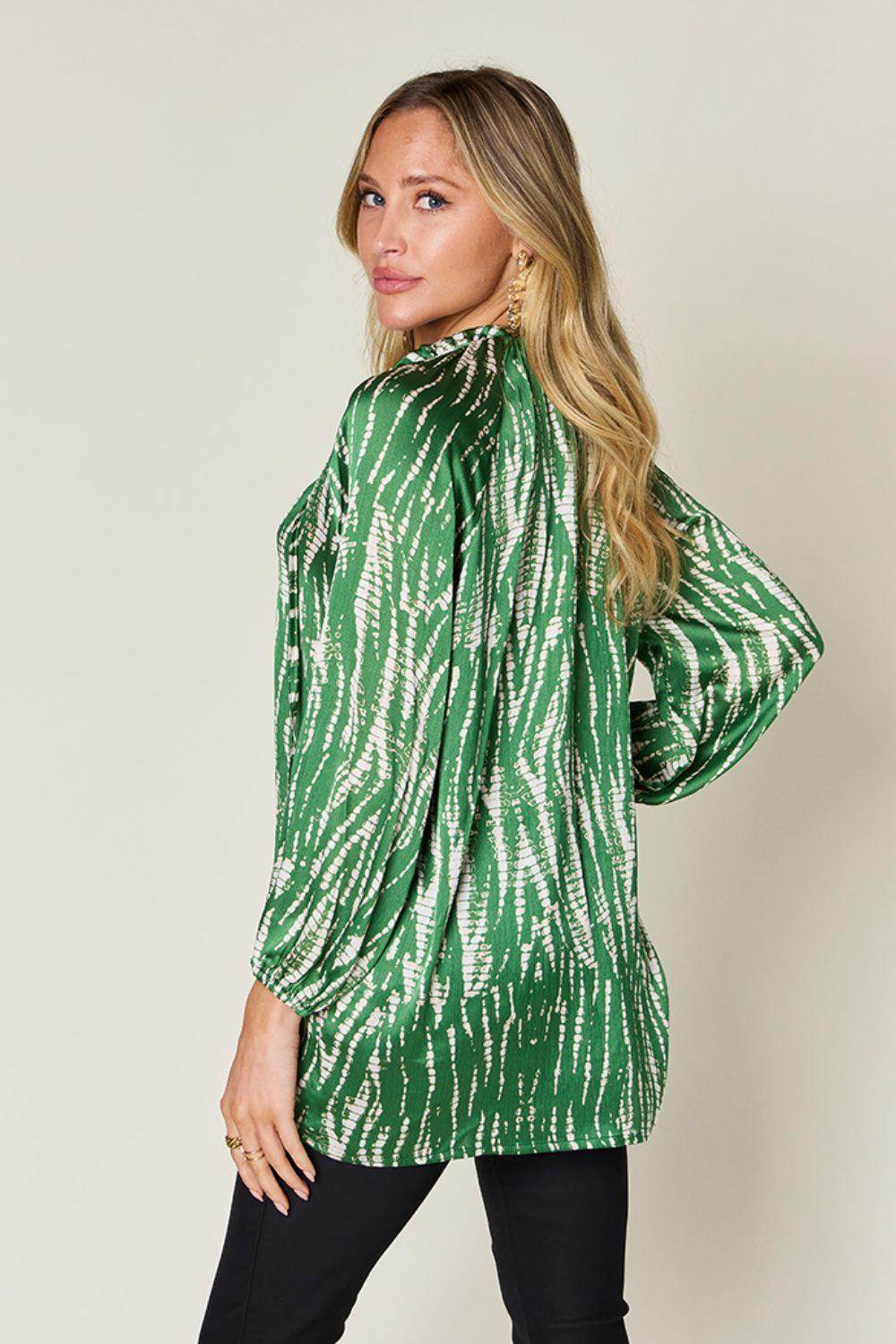 Double Take Full Size Printed Button Up Long Sleeve Shirt - Selvanelle