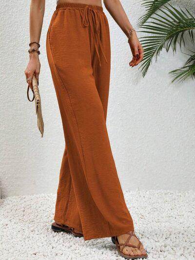 Wide Leg Drawstring Pants for Women in Opaque Fabric - Selvanelle