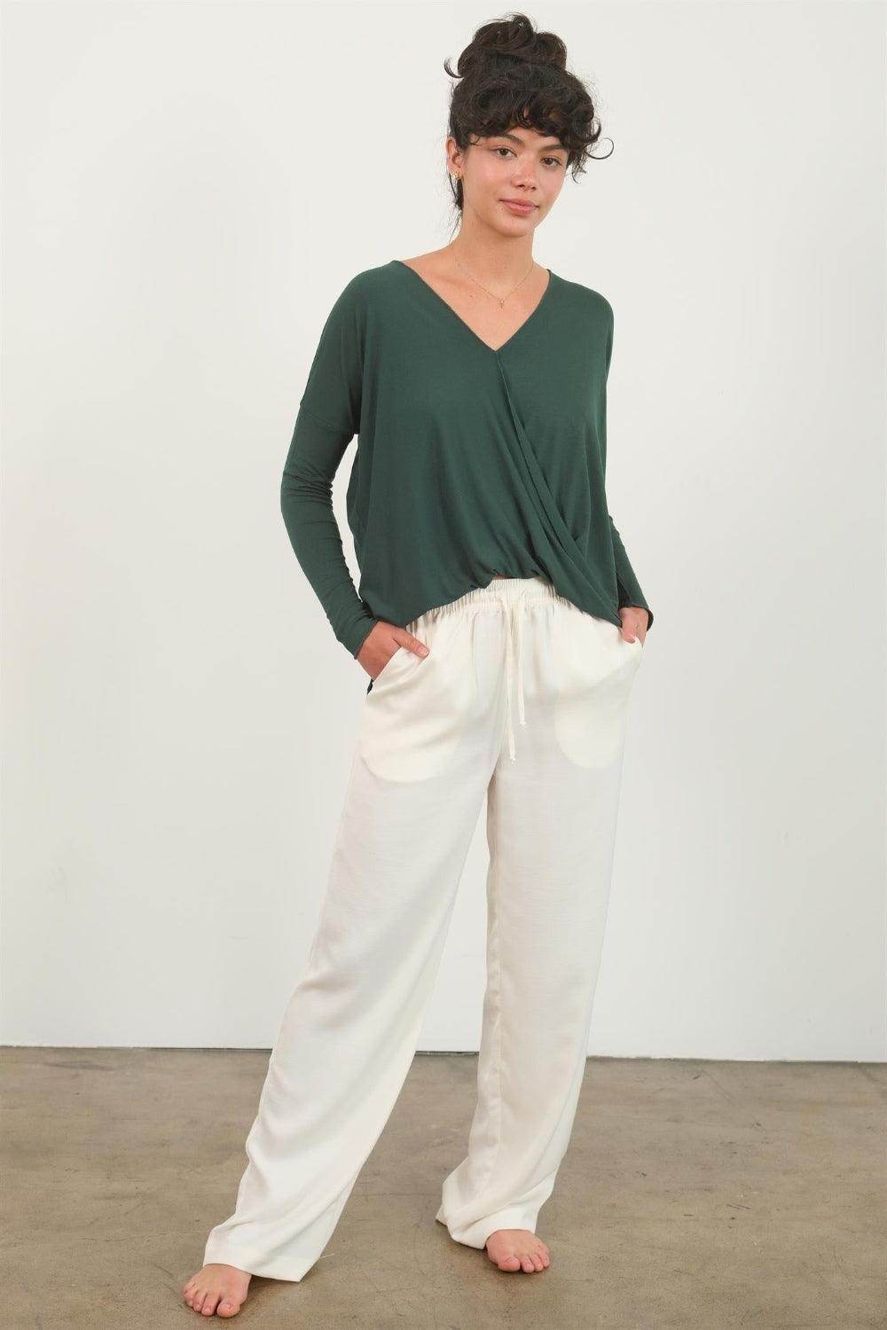 HYFVE Draped Drop Shoulder Long Sleeve Top for Women - Selvanelle