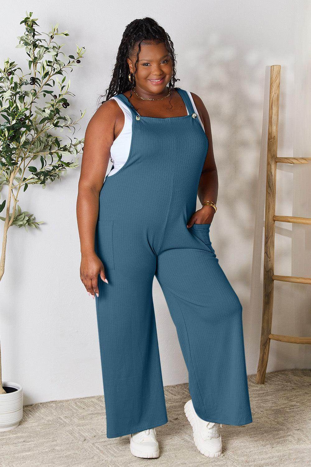Double Take Full Size Wide Strap Overall with Pockets For Women - Selvanelle