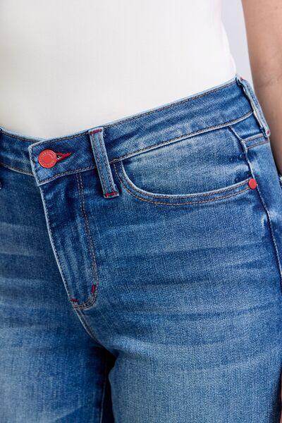 Judy Blue Full Size Plaid Print Cuff Straight Leg Jeans - Selvanelle