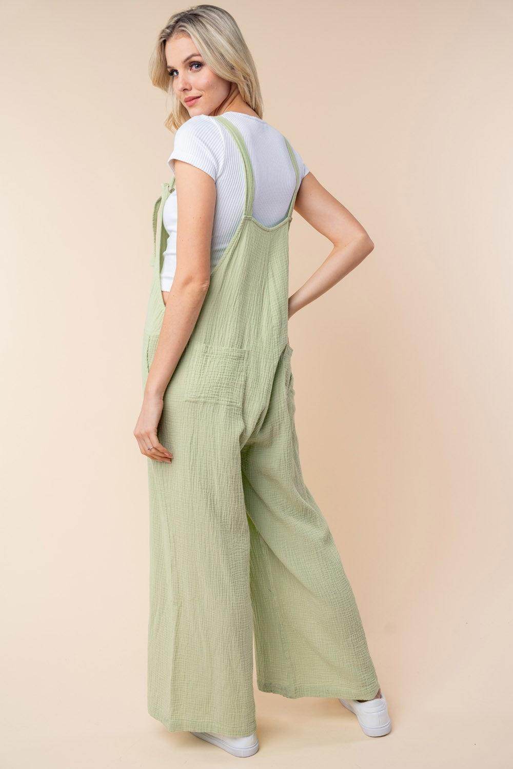 White Birch Texture Sleeveless Wide Leg Jumpsuit for Women - Selvanelle