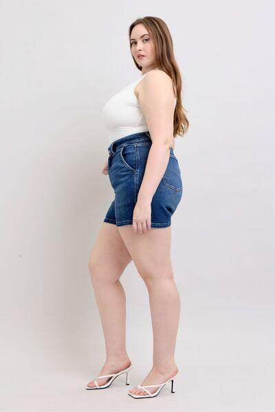 Judy Blue Full Size Double Button Waistband Denim Shorts Plus Size - Selvanelle