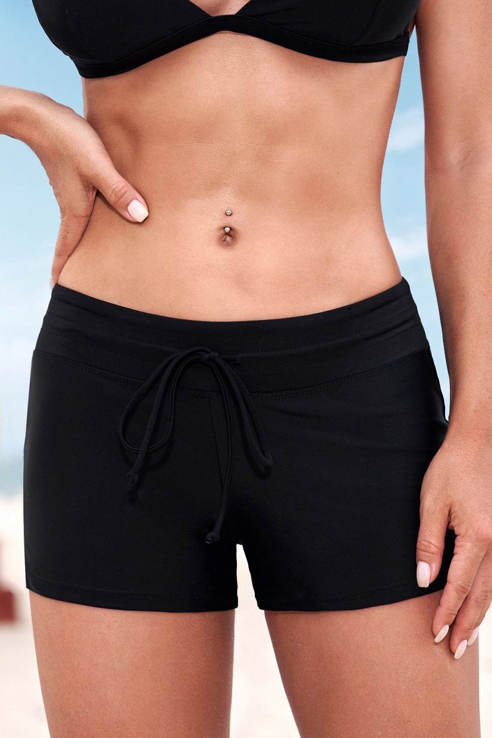Full Size Run Contrast Drawstring Swim Bottoms - Selvanelle
