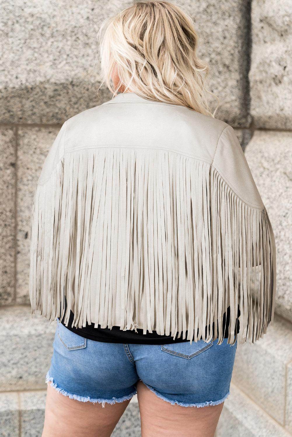 Plus Size Fringe Open Front Jacket for Stylish Layering - Selvanelle