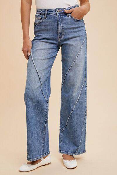 Annie Wear Decorative Seams Wide Leg Jeans for Women - Selvanelle