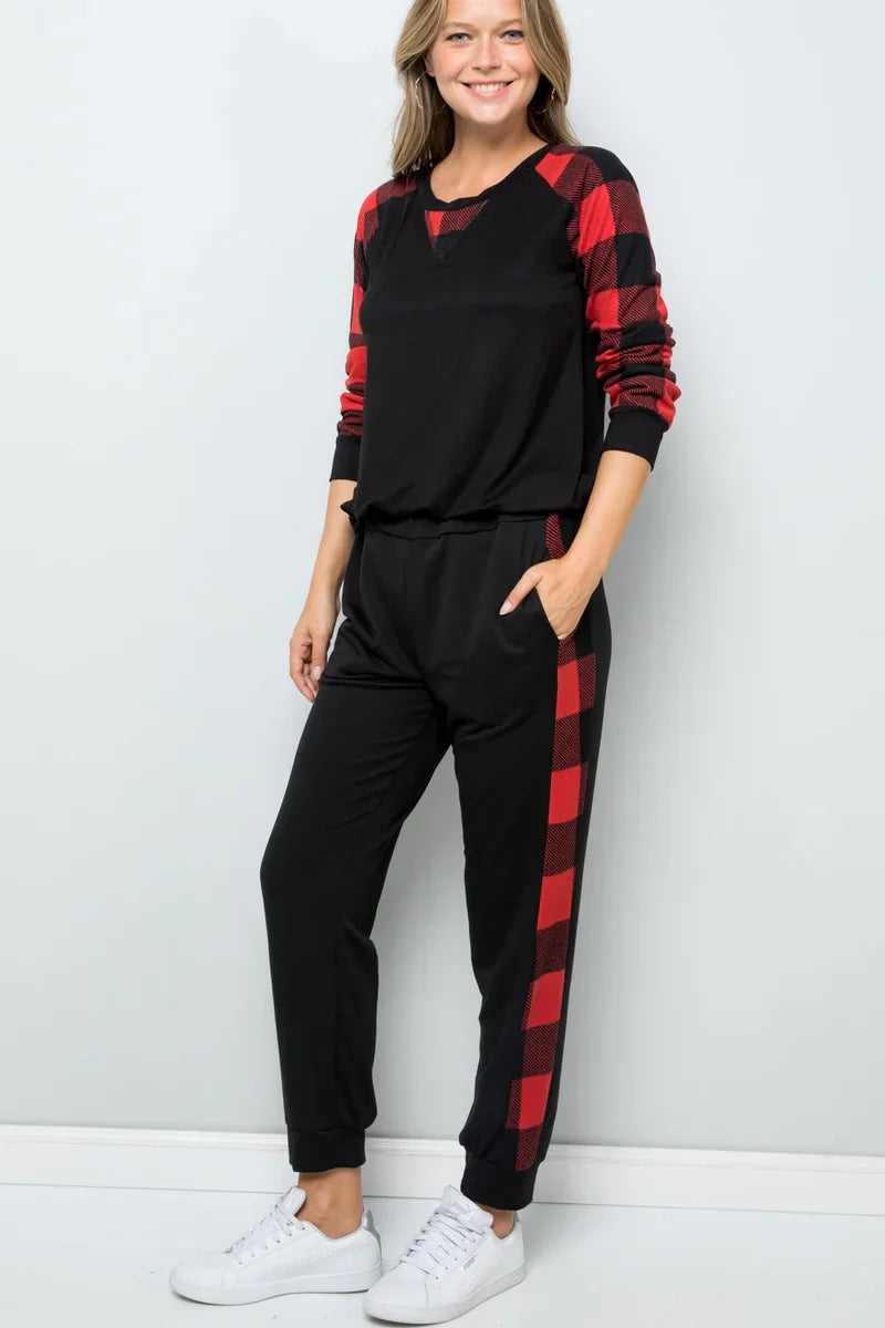 Celeste Design Full Size Plaid Side Print Sweatpants