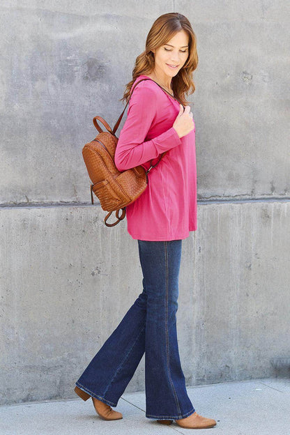 Basic Bae Full Size V-Neck Long Sleeve Top for Women - Selvanelle