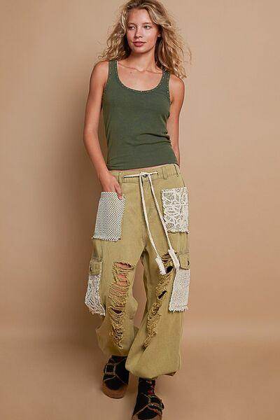 POL Crochet Patch Distressed Washed Jeans for Women - Selvanelle