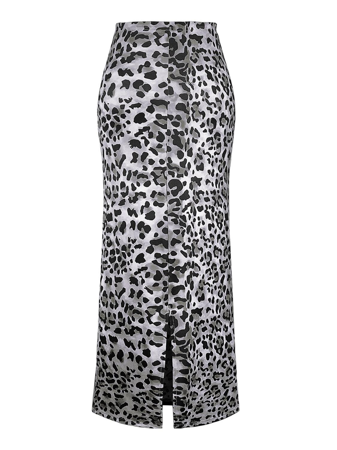 Honey Slit Leopard Midi Skirt for Trendy Casual Wear